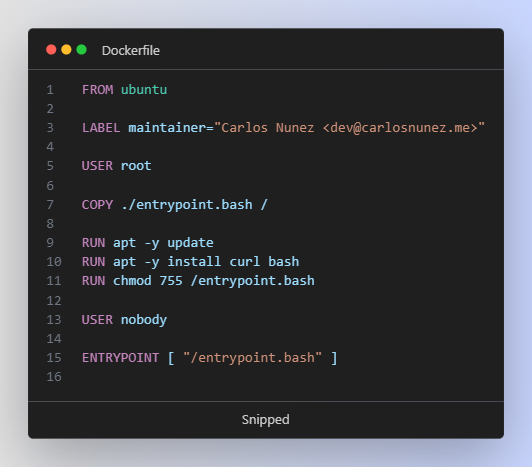 SButang's tweet photo. Day 55 of #60DaysOfLearningWithLeapfrog
Continuing learning docker, today I learn the usage of docker file keywords like FROM, LABEL, USER, COPY, RUN &amp; ENTRYPOINT. Also learnt usage of docker build and docker run command.
#LearningWithLeapfrog
#LSPPD55 https://t.co/USQrgW2JLj