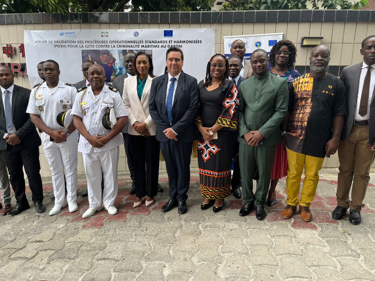 UNODC_BMB's tweet photo. Vers la validation des #POSH au 🇬🇦@UNODC_MCP a ouvert l’atelier national sur la validation des #HSOPs au Gabon visant à coordonner l’Action de l’Etat en 🌊 dans le cadre du #PASSMAR-ONUDC co-financé par l’#UE #BorderManagement https://t.co/dJWYYxggcX