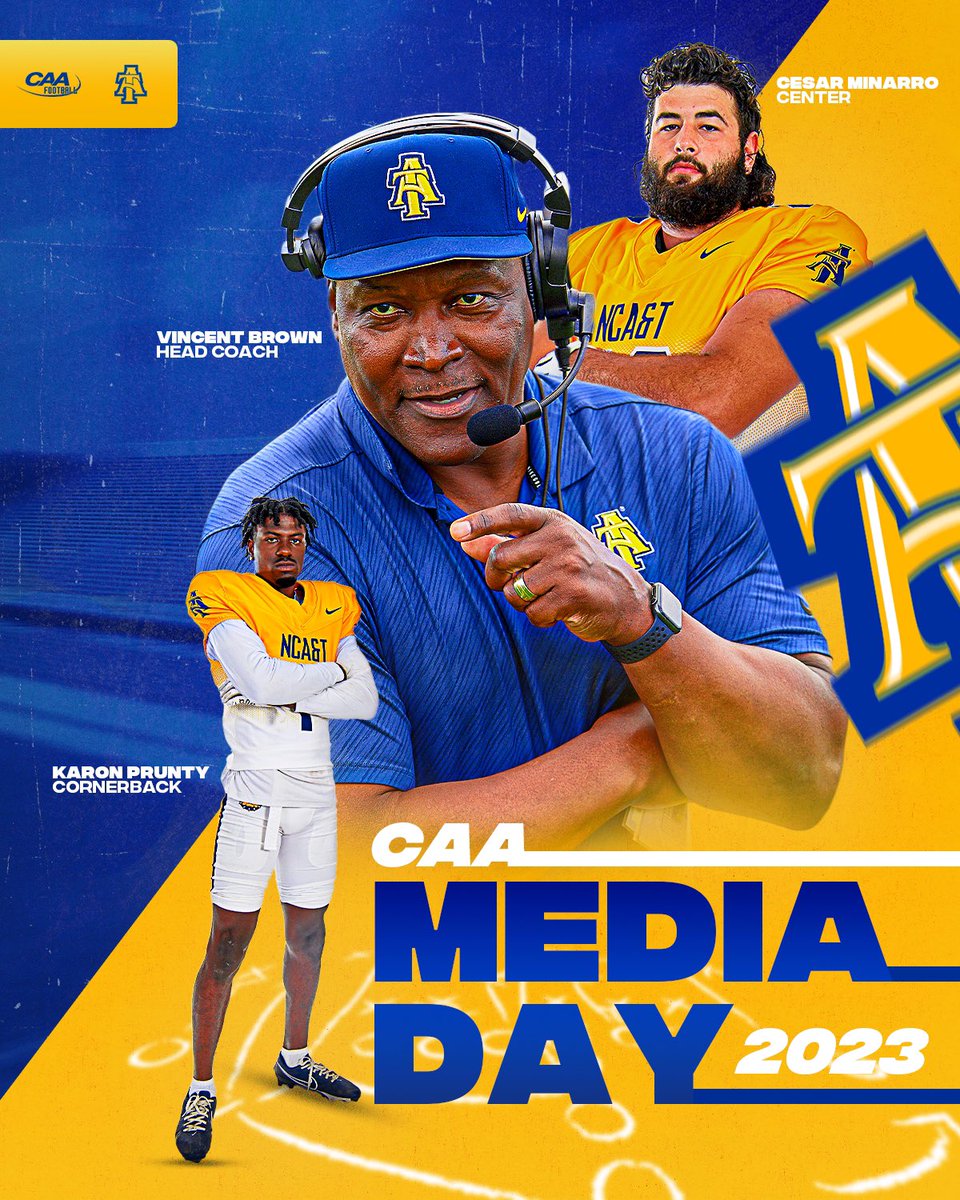 NCATFootball's tweet photo. Today is Media Day!! 

Make sure to tune in!

#AggiePride | #Elite | #CAAFB https://t.co/PSrgrc3nMz