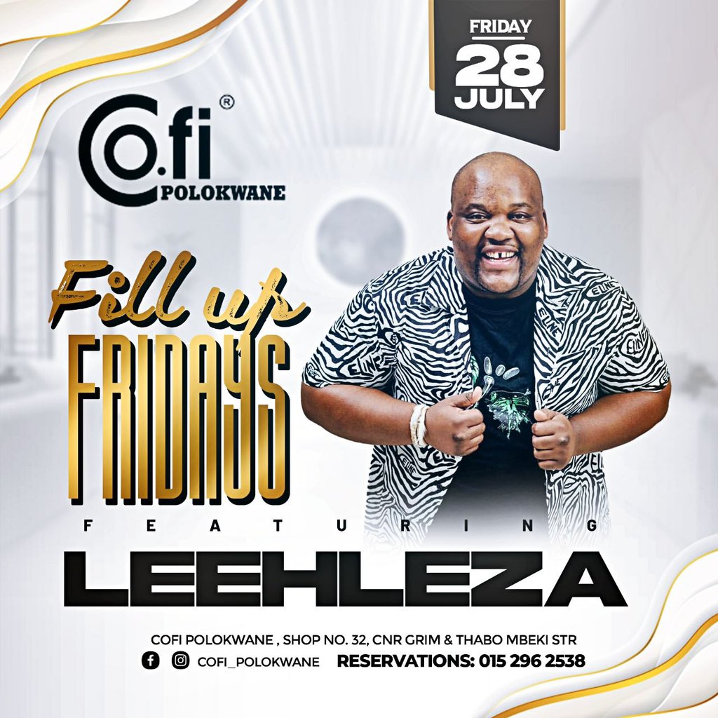 FILL UP FRIDAY 🚀

Pull up for #fillupfridays this Friday FT <a href="/leehlezaUmshove/">Leehleza The Entertainer</a> 🔥🚀
.
.
Table reservations: 015 296 2538
.
.
#cofi #polokwane #eatchillate #thisisliving #cofilifestyle #fillupfriday