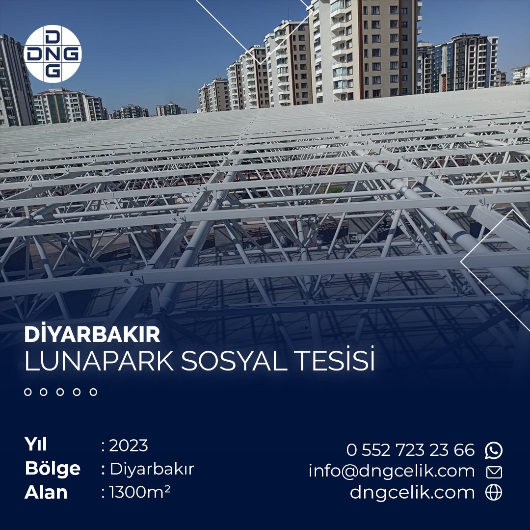 dngcelik's tweet photo. Yer Diyarbakır yıl 2023, inşaatı tamamlanan Diyarbakır Lunapark Sosyal Tesis Uzay Çatısı Uzay Kafes Sistemi 1300m² alana sahip özel bir projedir. Proje Uzay Kafes Sistemleri bakımından pek çok yeniliğini içinde barındırmaktadır.

https://t.co/1vo8h5UjMV

#dngçelik #uzaykafes https://t.co/x2vtykymGh