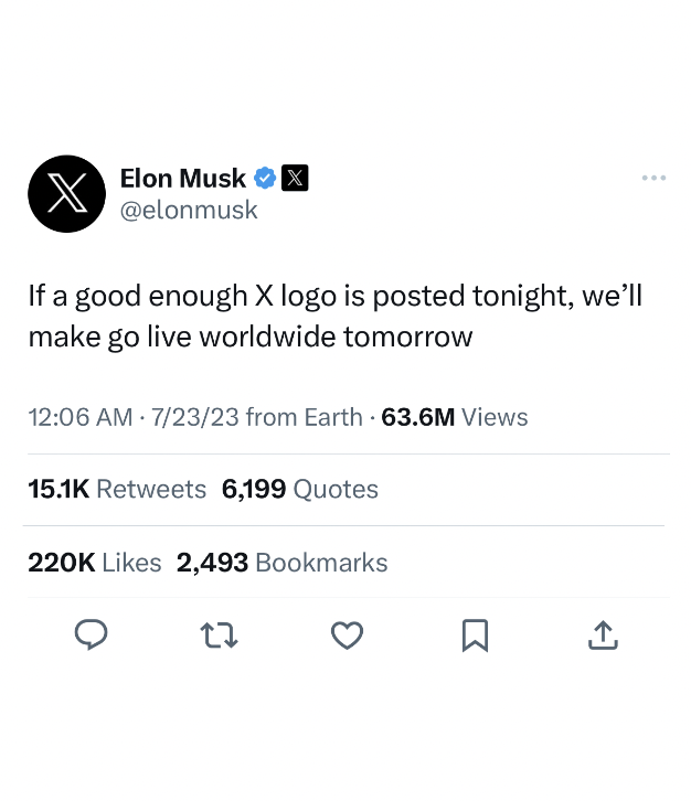 MorningBrew's tweet photo. A thread of logos people designed that are much better than the one Elon chose https://t.co/5hcL9bgSQL