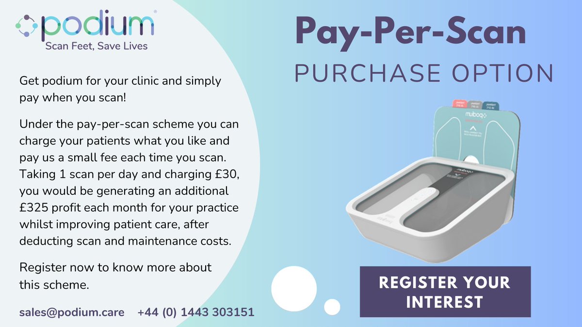 📢 Our New Pay-Per-Scan Purchase Option is Here!

We are thrilled to announce a new Pay-Per-Scan purchase option for our Podium Thermal Foot Monitor. #podium 

Register your interest and a member of our sales team will be in touch with you shortly.
lnkd.in/eaJ7mAh7