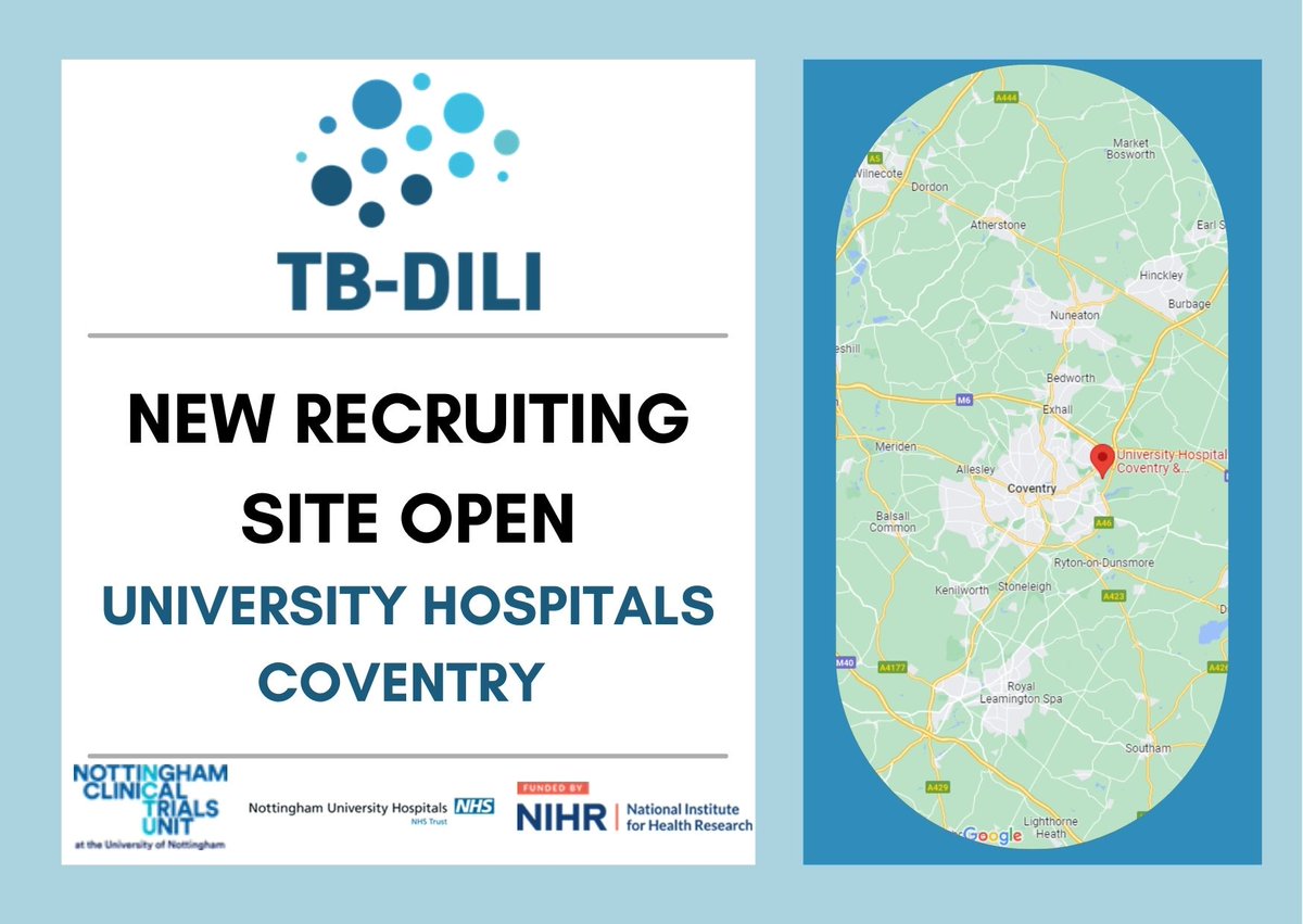 TB-DILI (@tb_dili) on Twitter photo We have opened a new site, which is University Hospitals Coventry! #clinicaltrials We have opened a new site, which is University Hospitals Coventry! #clinicaltrials