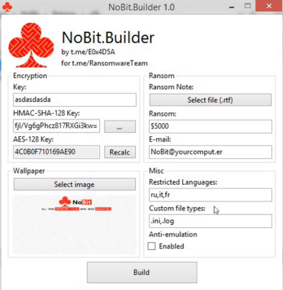 FalconFeedsio's tweet image. A threat actor is claiming to promote NoBit, a ransomware as a service (RAAS). The ransomware builder features enable attackers to encrypt virtually any file, including sensitive data stored in directories like the recycle bin and AppData. The ransomware employs fast AES and SHA