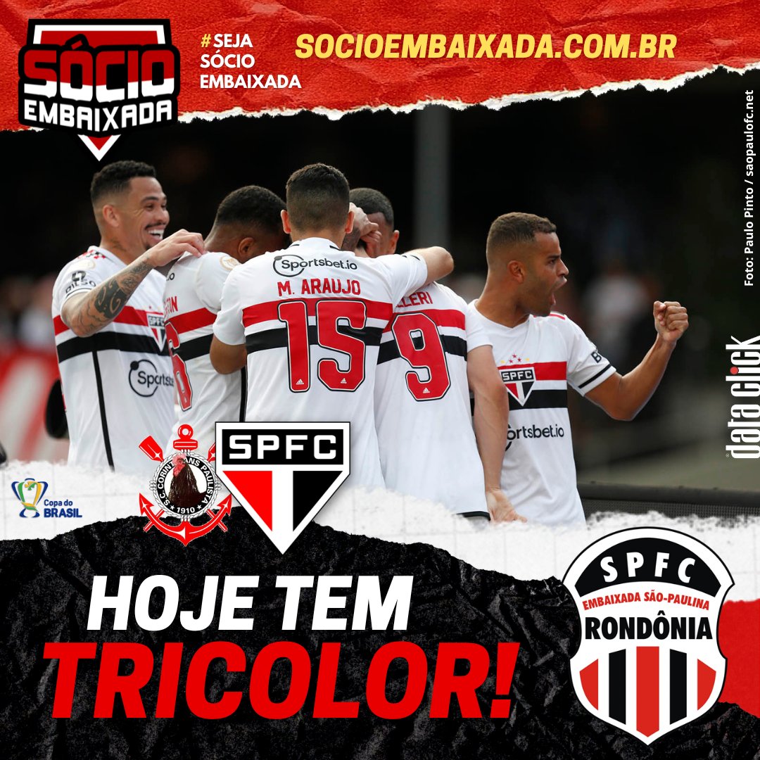 EmbaixadaRO's tweet photo. É dia de Tricolor! Dia de Majestoso na Copa do Brasil! #VemPraEmbaixada 🇾🇪

Sede oficial: @choperia_pub (Av. Calama, 3704, Embratel).

#SejaSócioEmbaixada 
🏅 https://t.co/MF26RWfmcv 

#SPFC #VamosSãoPaulo #EmbaixadaSPFCRO #DiaDeTricolor https://t.co/dXp8ZRxqsG
