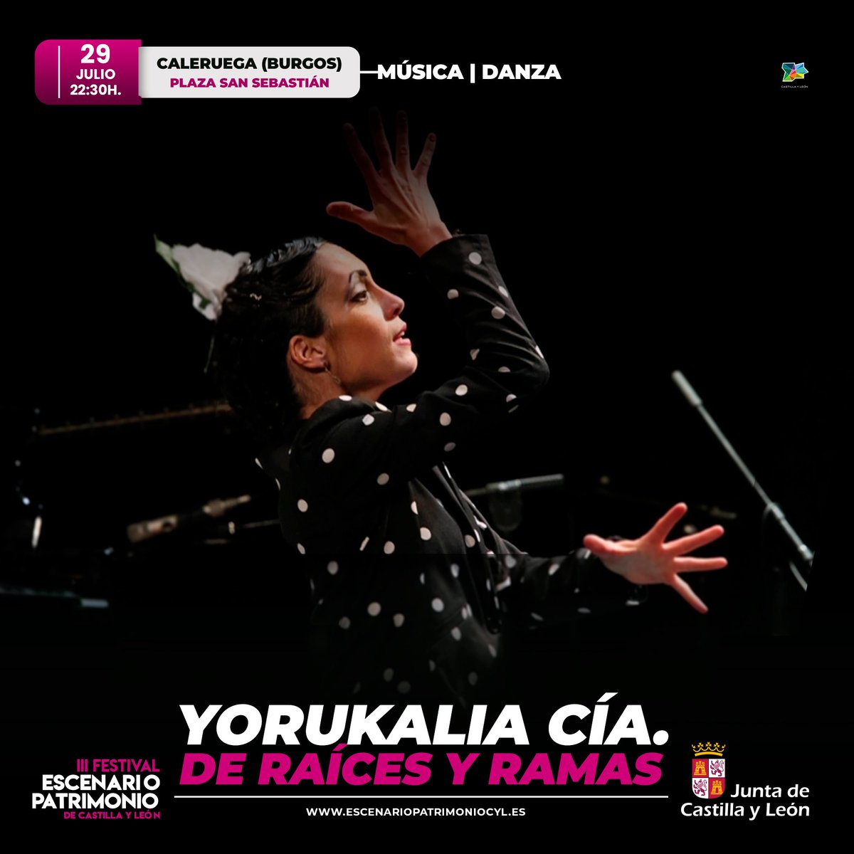 🎼 'De raíces y ramas' es impactante baile flamenco, folklore y danza española con músicas de raíz popular en clave de jazz, que llega a <a href="/EscenarioCyl/">Escenario Patrimonio CyL</a> de la mano de Yorukalia Cía. 
📆 29 julio 22:30h. 📍 Caleruega (Burgos)
ℹ️escenariopatrimoniocyl.es
<a href="/jcyl/">Junta de Castilla y León</a> @CyLesVida <a href="/CaleruegaTur/">ℹ️ Turismo Caleruega</a>