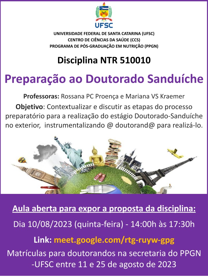 nuppre's tweet photo. Divulgamos e convidamos alunos de doutorado para esta disciplina aberta* do PPGN-Programa de Pós-graduação em Nutrição da UFSC
*Aberta a PPGs de todas as áreas e de todo o Brasil (disciplina on-line síncrona) https://t.co/ul1OU4waKc