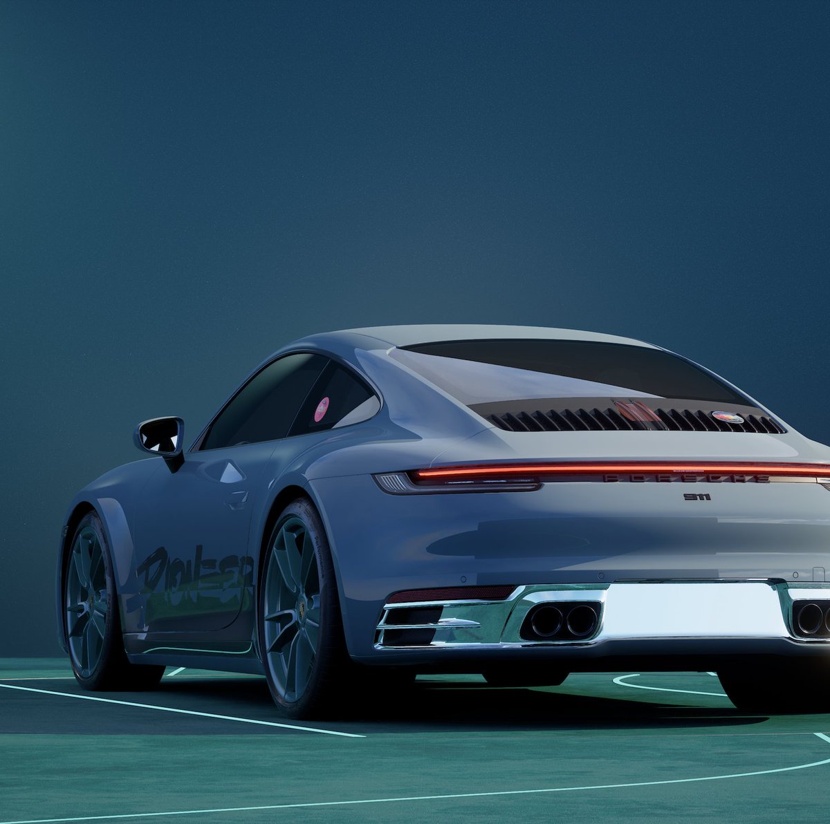 eth_porsche's tweet photo. A closeup #TuesdayLeaks of a Lifestyle road #PorscheNFT from the archives? 👀 Check out this ride's @patrickcandoit window sticker and 'Roads' grill badge. 📛 Who has a similar looking virtual 911? 🫡 https://t.co/kcqm2ng8w5