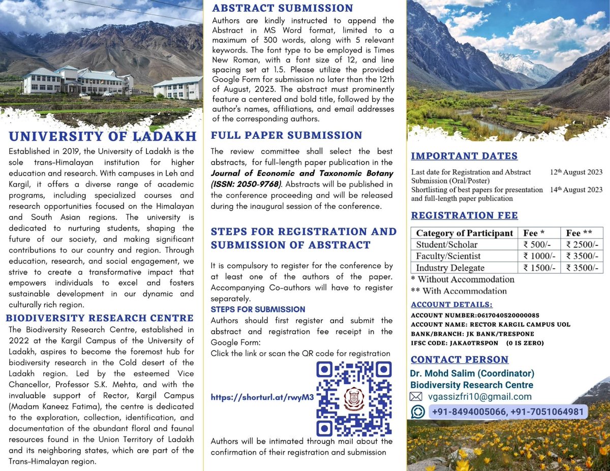 ULadakh's tweet photo. The UoL Kargil Campus proudly announces the National Conference on Identification and Conservation of Medicinal Plants of UT Ladakh. This event aims to foster knowledge exchange among experts, researchers, and locals about the region's rich biodiversity. https://t.co/9s2EqQdf2d