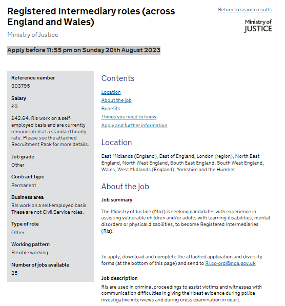 RCSLTpolicy's tweet photo. Calling all speech and language therapists. The @MoJGovUK is recruiting Registered Intermediary roles. Do you work with children or adults with learning disabilities, physical disabilities or mental ill health. Apply before the 20 August. 
More info 👉https://t.co/rjnP6c4l67 https://t.co/gxu2hZYNNR
