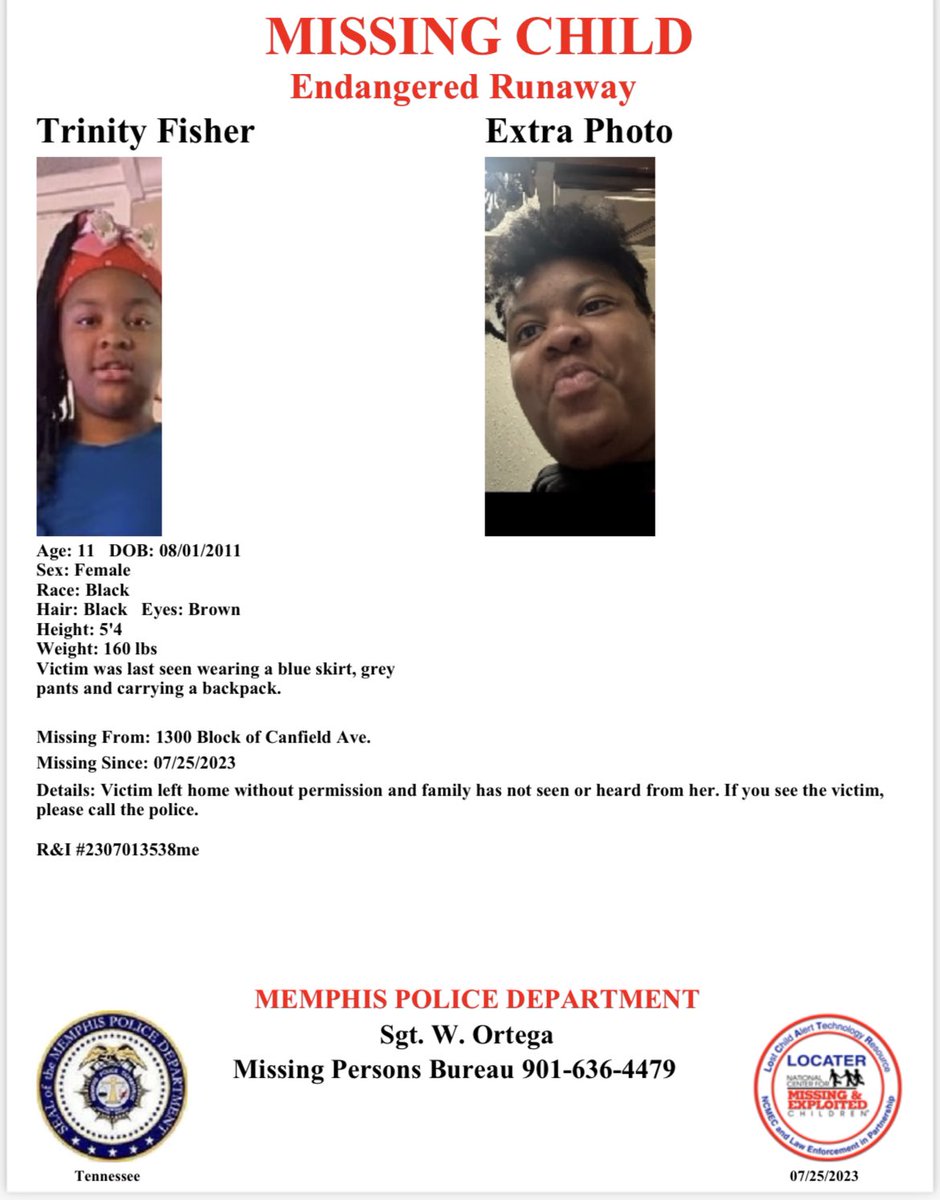 ***CITY WATCH***
Have you seen Trinity Fisher?
Report #2307013538ME

She left home without permission and has not returned.