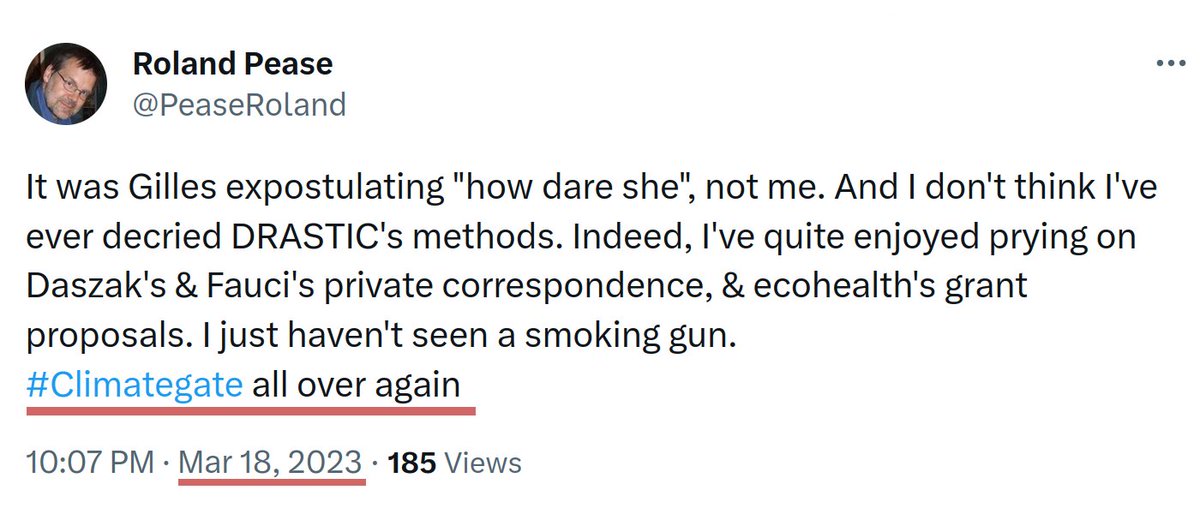 CD57227's tweet image. Did you silently drop #Climategate from the list of things that the lab leak discussion reminds you of, @PeaseRoland? 🤔