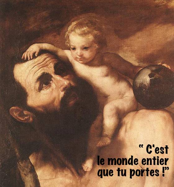 Barberis888's tweet photo. 25 juillet : Saint Christophe IIIe siècle
Martyr
La légende raconte qu'il était passeur de voyageurs à travers un torrent dangereux.
Un jour arrive un petit enfant. Christophe le prend sur ses épaules et s'étonne de son poids si lourd. L'enfant lui répond : https://t.co/d6dxwfrIpM