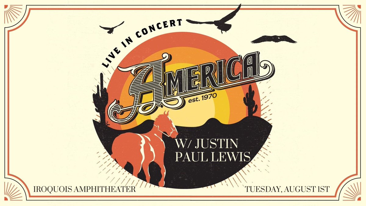 Happy and honored to be sharing the stage with legendary America (The Band) at Iroquois Amphitheater Tuesday, August 1st. Tickets at iroquoisamphitheater.com/upcoming-event…
