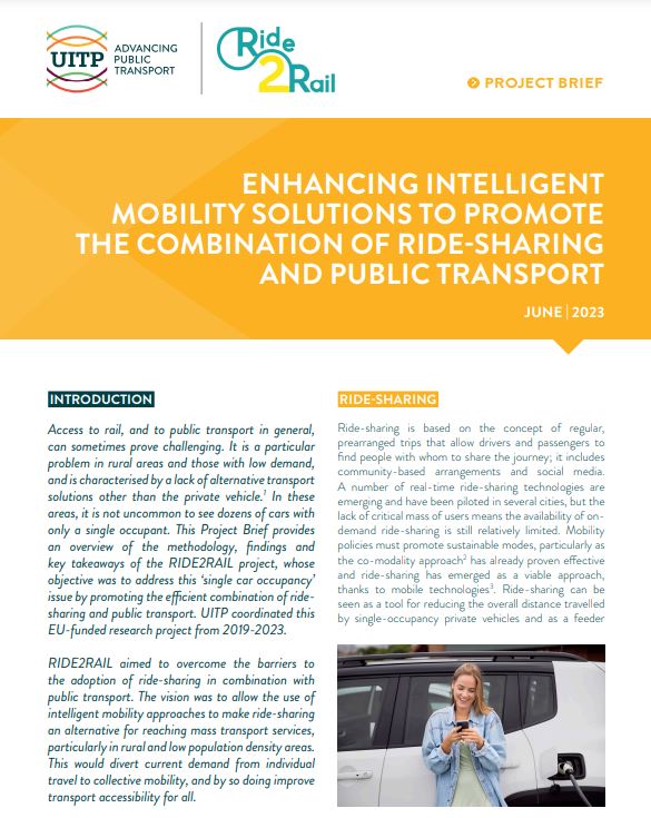 Over the past years, #RIDE2RAIL investigated how the powerful combination of shared/on-demand and scheduled public transport modes can advance mobility. 

📰We have published a Project Brief recapping project results, including outcomes of our demos!

👉uitp.org/publications/e…