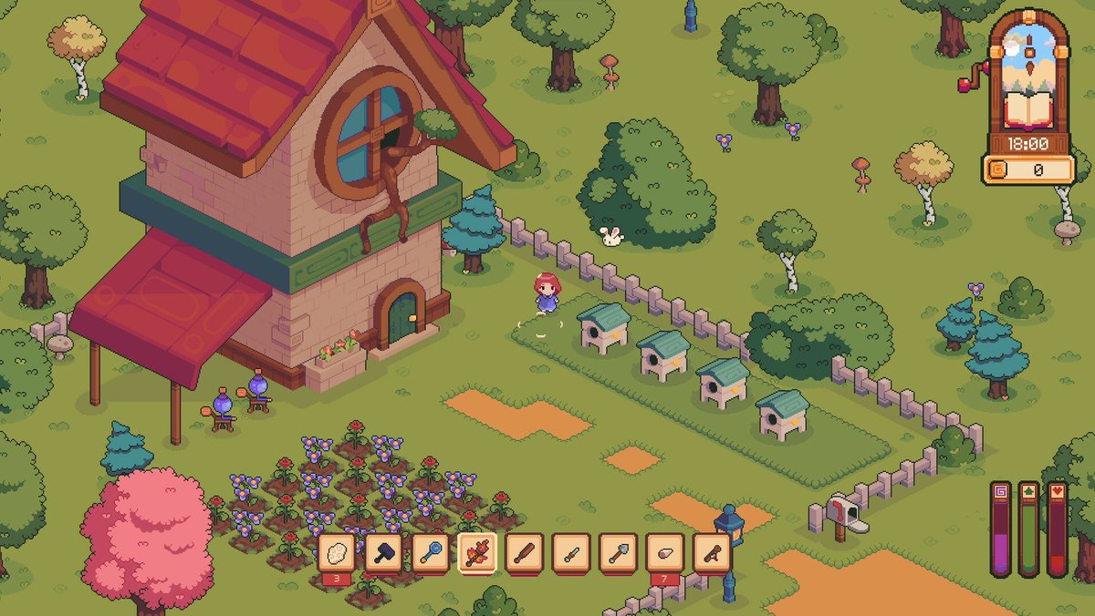 myPotatoGames's tweet image. Everholm is an adorable and super cozy life sim and farming game with some RPG elements. You play as Lilly who was spirited away to a mysteries island. Meet your Everfolks and find your missing sister. Decorate your home, grow a garden and explore your sleepy town. Steam soon! 😍