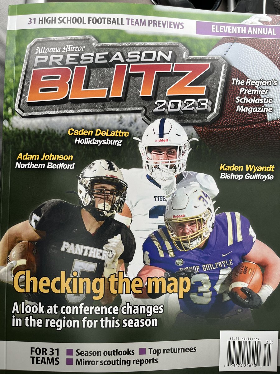 BleacherCoaches's tweet photo. It’s that time of year… Blitz magazine is in hand!! Thank you to the @AltoonaMirrorPA for putting this together. It’s such an incredible thing for local high school football. https://t.co/5dqLRwgHBo