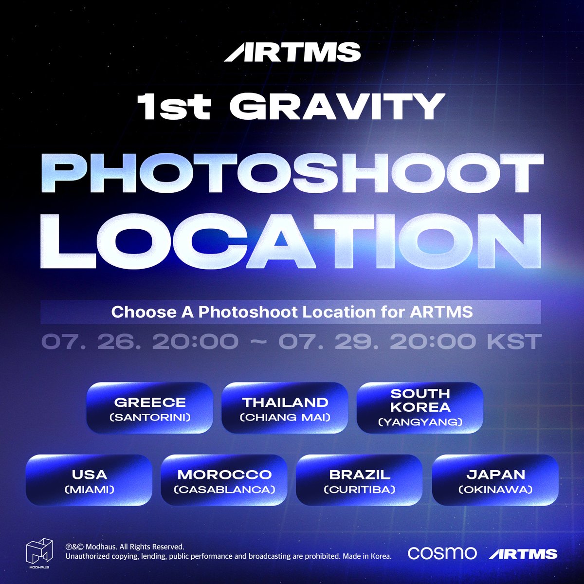 official_artms's tweet photo. ARTMS 1ST GRAVITY EVENT : Photoshoot Location

🗓️ 07.26 20:00 ~ 07.29 20:00 KST

Download Cosmo : the Gate 
🔗 iOS : https://t.co/JKT1E2Yxm8
🔗 Android : https://t.co/vm0bQT9Af2 

#ARTMS #HeeJin #HaSeul #KimLip #JinSoul #Choerry https://t.co/PoGqe8ZZuc
