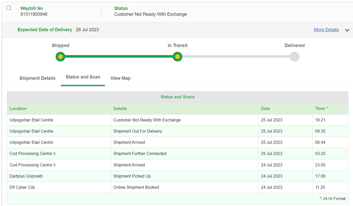 gorvlal's tweet photo. @BlueDart_ No delivery executive came for the delivery &amp; I got the update like -  Customer Not Ready With Exchange.
Can you please take some action here, Waybill no. - 81311900946 @BlueDartCares 
@OnePlus_Support look how you delivery partner is helping you. https://t.co/cF6K9kM5L3