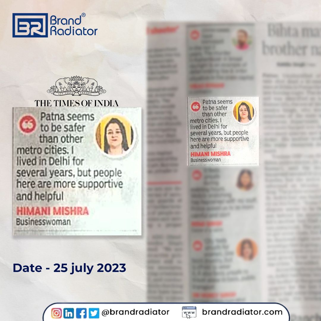 BrandRadiator's tweet photo. Our #powerpuffMD @himanimish thought on Women safety in Patna secured a featured column in the @timesofindia , dated 25 July, 2023
#powerpuff #timesofindia #featured #startups #business #opinion #entrepreneur #digitalmarketing #womensafety https://t.co/S8UjgoZrDF
