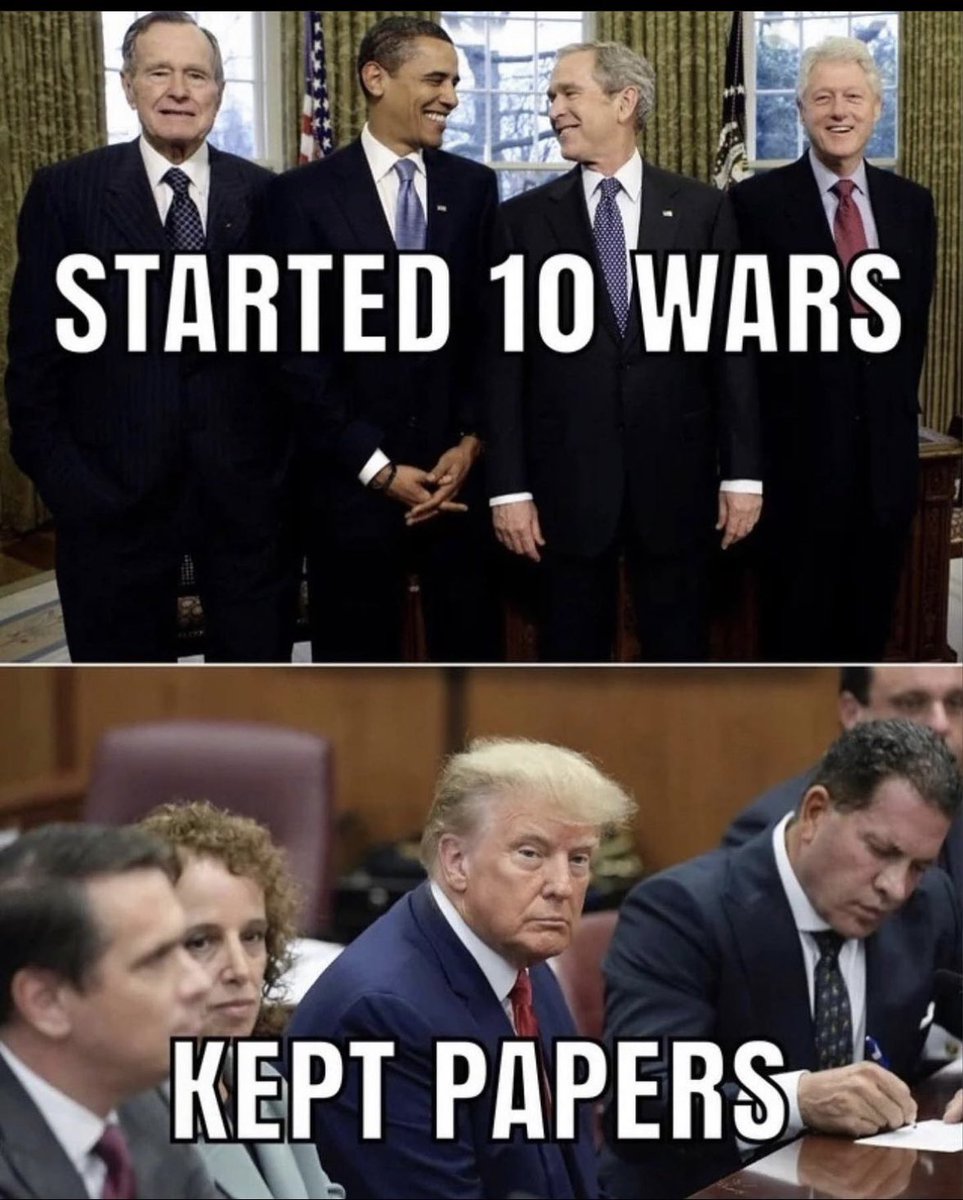Too bad keeping papers isn’t a trillion dollar laundering business or the trillion dollar media industrial war complex might have treated Trump as kindly as they treat war criminals. Anyway, can someone add Biden and his money laundering op with the Ukraine war in this meme too?…