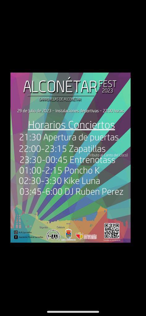 Horarios <a href="/AlconetarFest/">Alconétar Fest</a> 

Éste sábado en #GarrovillasDeAlconétar