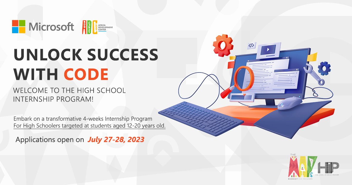 MicrosoftADC's tweet photo. Calling all High Schoolers in West Africa! 🎉

Get ready to soar with Microsoft ADC's #HighschoolInternshipProgram. We're thrilled to ignite your passion for technology 💻 and empower you on this exciting journey!

 Stay tuned for more details coming your way soon! https://t.co/KXWsLLf49F