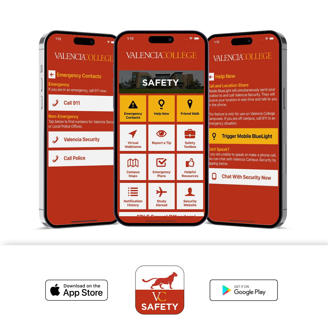 Student safety is a top priority at <a href="/valenciacollege/">Valencia College</a>. If you are starting this fall, download our Safety App to keep up with important announcements and for other safety features.

valenciacollege.edu/students/secur…

#CampusSecurity #CampusSafety