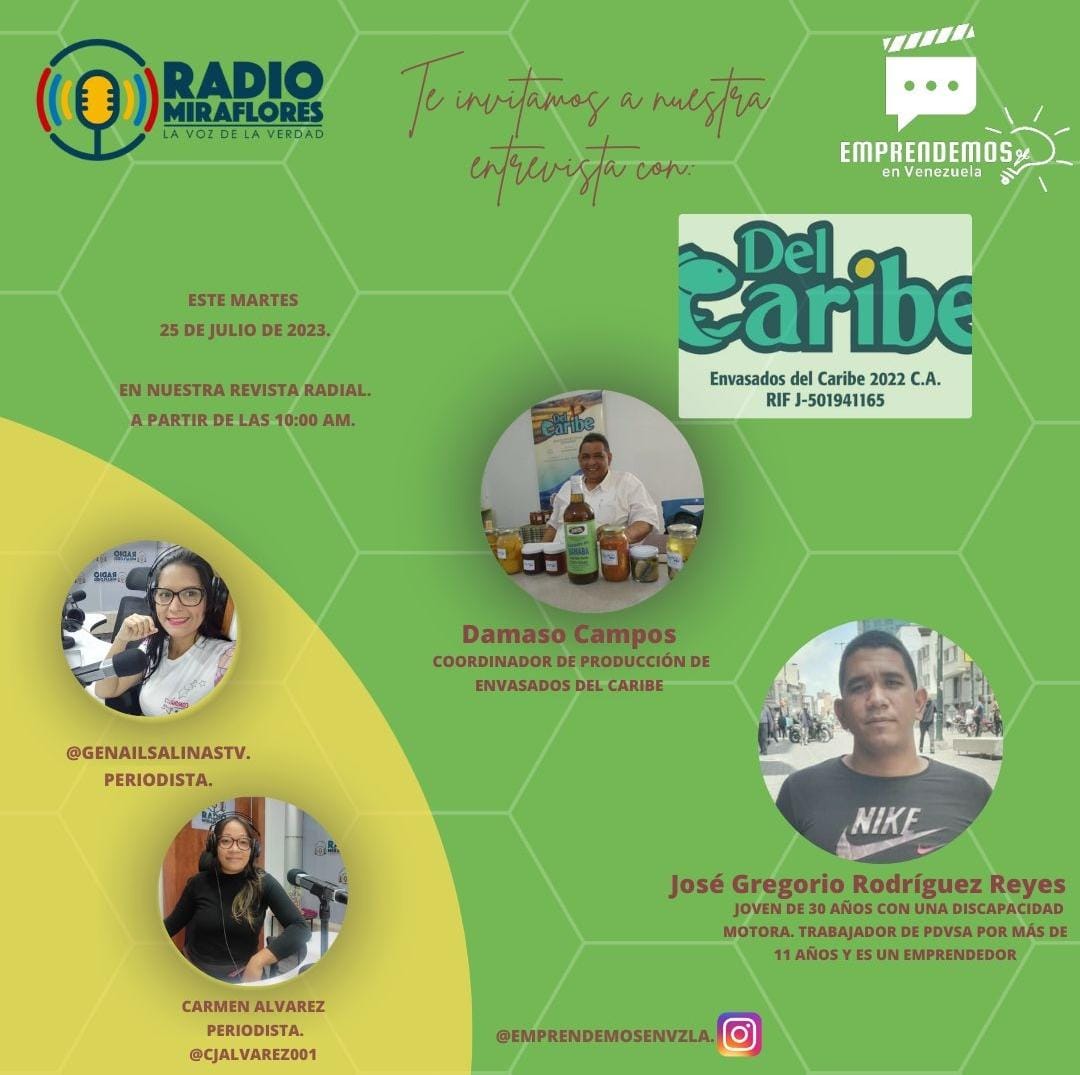 A las 10:00am tienes una cita con Genail Salinas y Carmen Álvarez en el programa #EmprendemosEnVenezuela 

¡No te lo pierdas! 

#LuchaAntiimperialista #25Jul