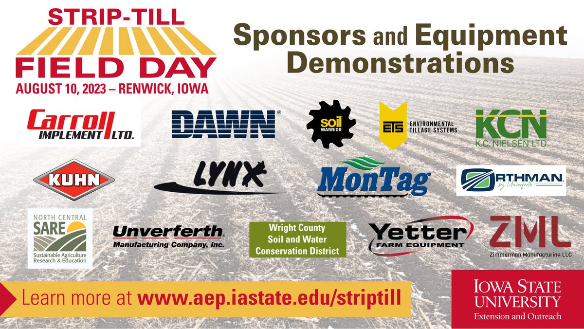 nciacrops's tweet photo. Have you ever considered adapting to strip-tillage?  The  strip-till field day on August 10 near Renwick will provide a great opportunity to see a variety of strip-till bars in action.  #isucrops https://t.co/uQoBsqxFE2