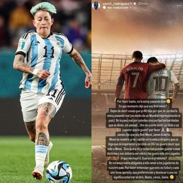 Argentina women’s striker Yamila Rodriguez has been HEAVILY CRITICIZED by fans only because of her interview with FIFATV ;

 “Please come.  I'm not having fun.  At what point did I say that I am anti-Messi...Stop saying things I didn't say because I'm going through a very