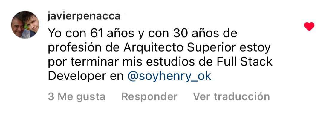 soyhenry_ok's tweet image. Javier, con 61 años y 30 como Arquitecto Superior, está por finalizar sus estudios en Henry 💪

¿Quién dijo que había edad para aprender a #programar? 👨‍💻

¡Vamos, Javier! 🚀

#SoyHenry