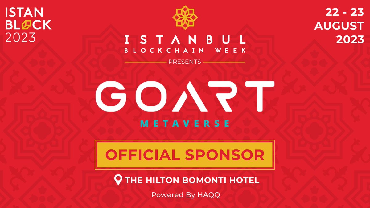 IstanbulBlockWk's tweet photo. 🚀 Exciting announcement! 🎉 Delighted to have @goartmetaverse on board as a sponsor for #IBW23! 🌐💫 

Get ready to immerse yourself in the cutting-edge world of NFTs and virtual experiences. Together, we'll shape the future of the metaverse! 🌟 #Blockchain #GoArtMetaverse #Innovation