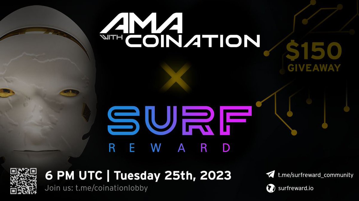 coinationX's tweet photo. gm legends ☕️
Don’t miss our AMA with @surf_reward today!
When?
Today, Tuesday 6PM UTC!
Where?
https://t.co/qQC5X9Wq06
At the end we are going to give away 150$ to some lucky winners!
#surfreward #AMA #coination #win #Crypto https://t.co/Lb84xKFjET