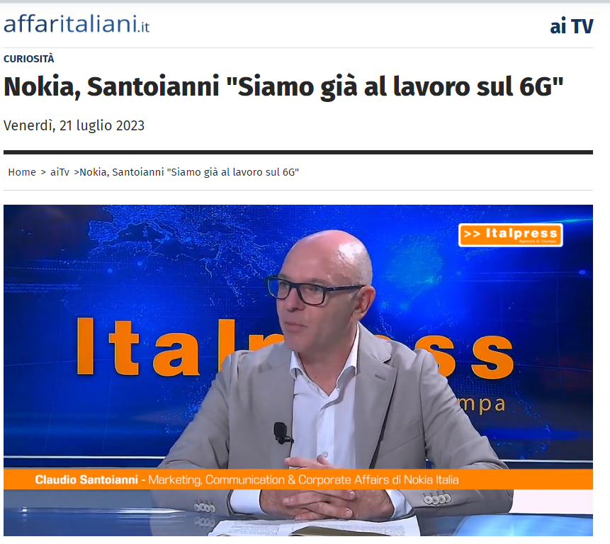 Sound_PR's tweet photo. #Nokia: Le reti saranno dotate di sesto senso e in grado di percepire e aggiungere informazioni alle esperienze delle persone. 

Uno sguardo al futuro delle telecomunicazioni con @csantoianni nell'intervista a cura di @BarbaraMillucci su @Affaritaliani 

https://t.co/7uPTqnkZDy https://t.co/8d21E1Gbvi