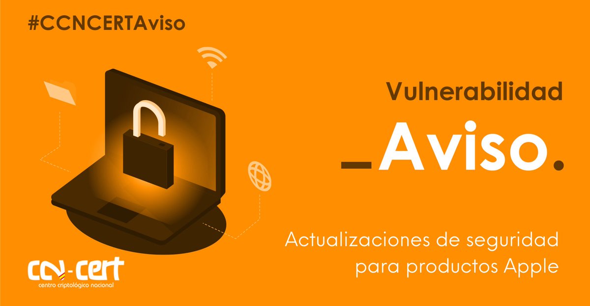 #CCNCERTAviso Actualizaciones de seguridad para productos <a href="/Apple/">Apple</a>
Nivel de peligrosidad:🚨CRÍTICO🚨
📝Todos los detalles🔗ccn-cert.cni.es/seguridad-al-d…