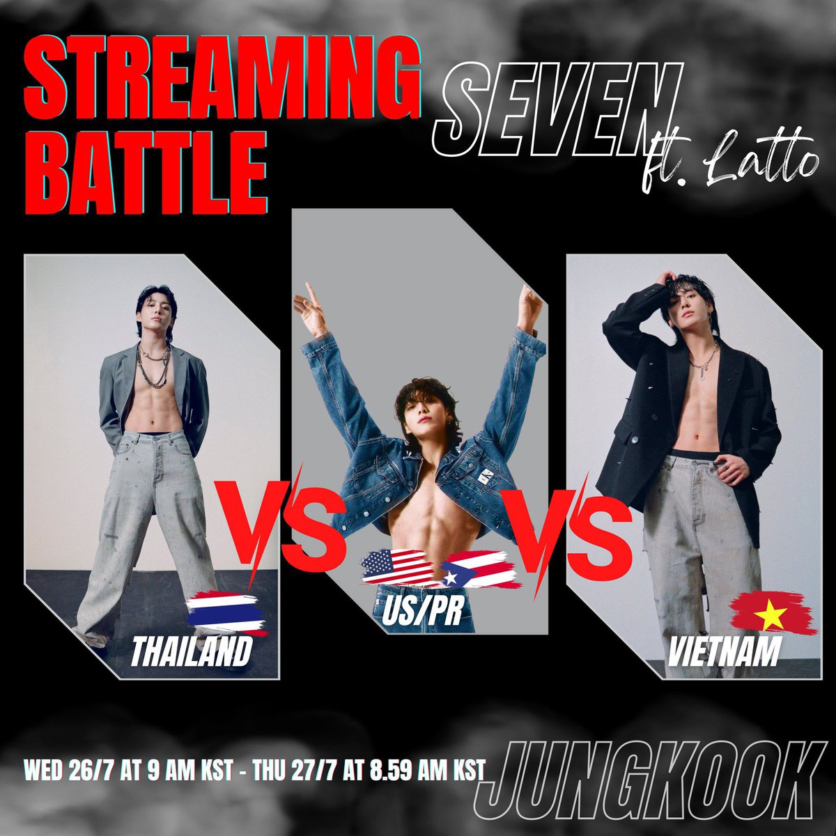🚨STREAMING BATTLE: Thailand team <a href="/1BforJK/">TEAM JUNGKOOK TH</a>  vs US/PR team vs Vietnam team 

• Thời gian: Từ 07:00 VN ngày mai, 26/7 đến 07:00 VN, ngày kia, 27/7.

We are looking forward to be winner! V-Fans fighting.