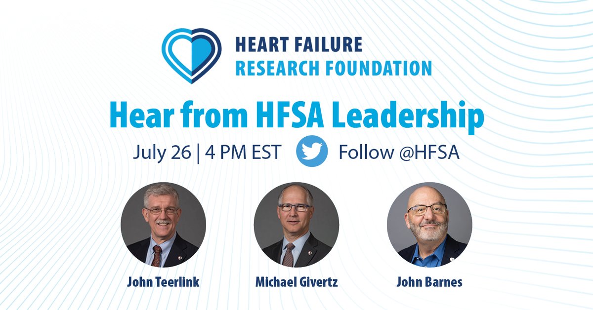 Hear from @jteerlinkmd @GivertzMichael @JohnBar2795761 TOMORROW during our Twitter Chat! Join in on the conversation at 4 PM EST and learn more about the Heart Failure Research Foundation and how you can make an impact.

Follow HFSA >> x.com/hfsa