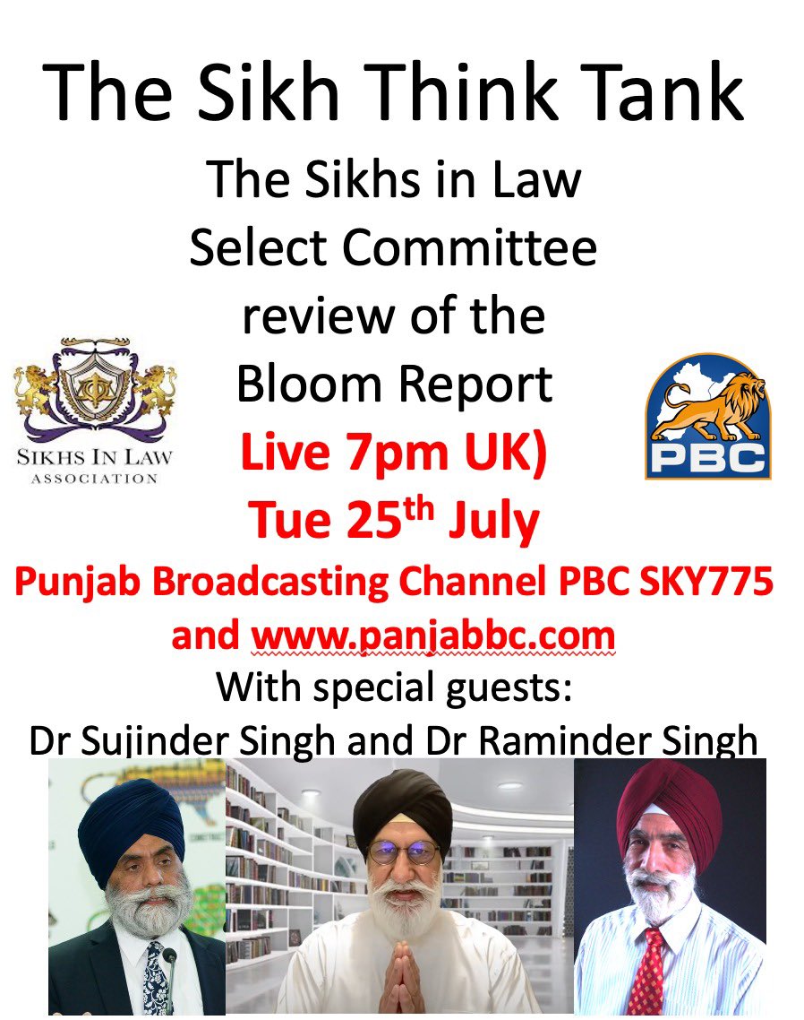 Please watch tonight where as well as discussing the devastating critique of the Bloomrrport by Sikhs in Law we will explore lessons learnt and next steps for Sikhs in the UK. @sikhsinlaw @report_bloom @SikhPA @SikhsinAcademia @SikhsInPolitics