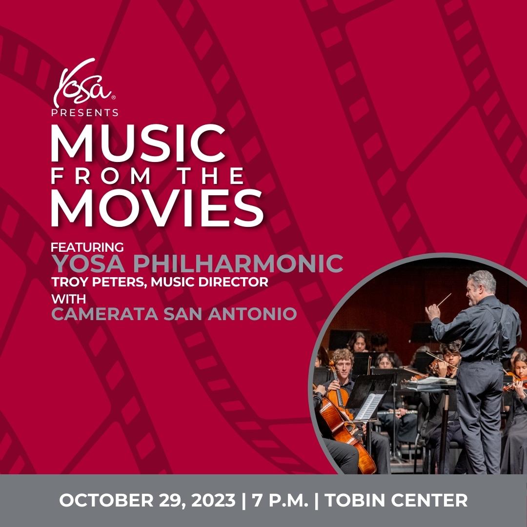 YOSA49's tweet image. Join the YOSA Philharmonic as we present “Music from the Movies.” 🌟 Experience the unforgettable scores from blockbuster hits like Star Wars, Lord of the Rings, Pirates of the Caribbean, and more!

#YOSA #MusicfromtheMovies #YOSAPhilharmonic #TobinCenter #SATX #DowntownSATX