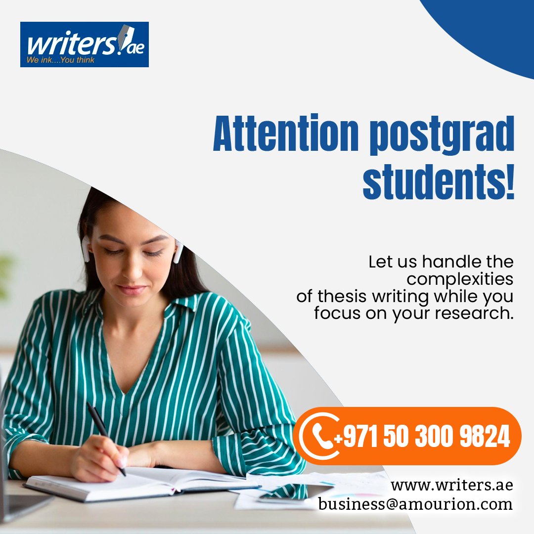 WritersUAE's tweet image. 📚 Need Thesis Writing Support? We've Got You Covered! 🎓💼

📞 Contact us now at +971 50 300 9824 or visit writers.ae to turn your literary dreams into reality! 

#DissertationSupport #PostgradSuccess #AcademicJourney #ExpertWriters #FlawlessDissertation
