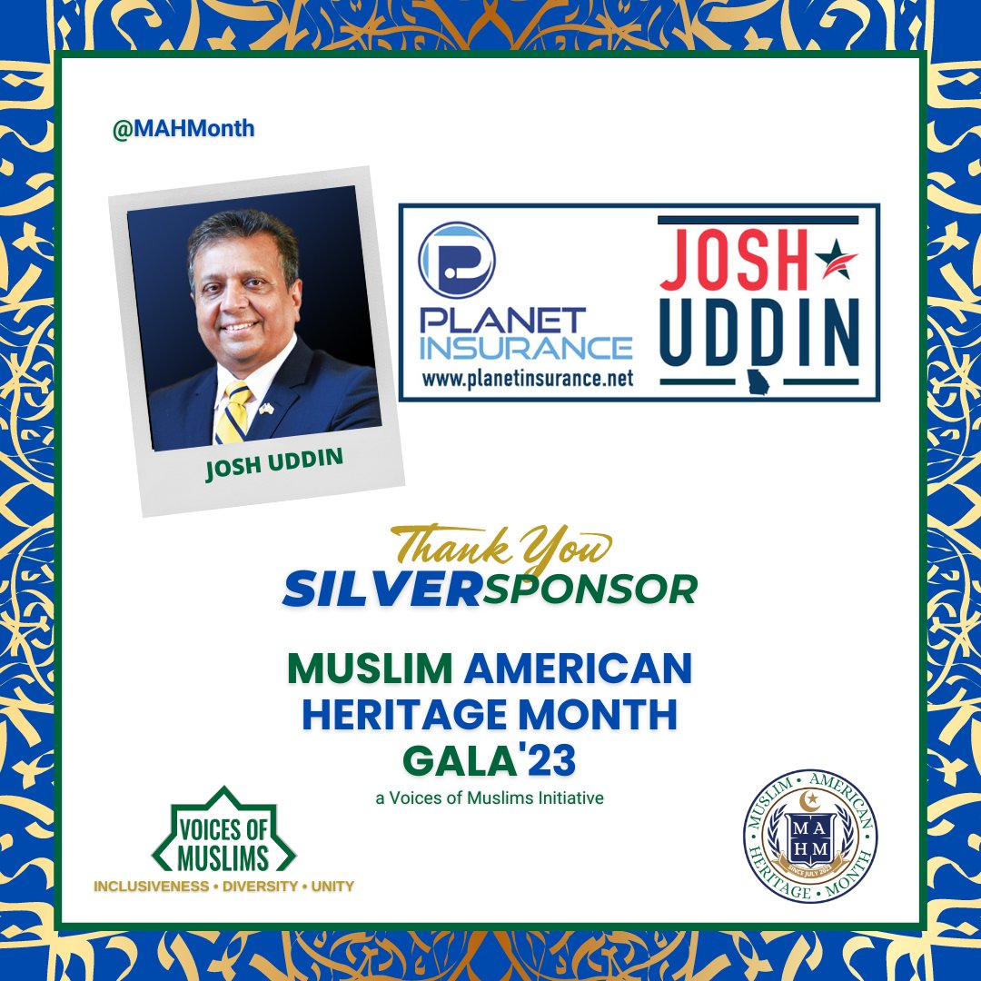 MAHMonth's tweet photo. 🌟 A heartfelt thank you to Josh Uddin &amp; Planet Insurance for their unwavering support as a Gold Sponsor of the MAHM Gala '23! 🌟

For more info or to get involved, visit: https://t.co/FI8vmqLLrx

#VoicesOfMuslims #MAHMonth #HB360 #VOMs2023 #GoldSponsor https://t.co/H9aQri6l1x