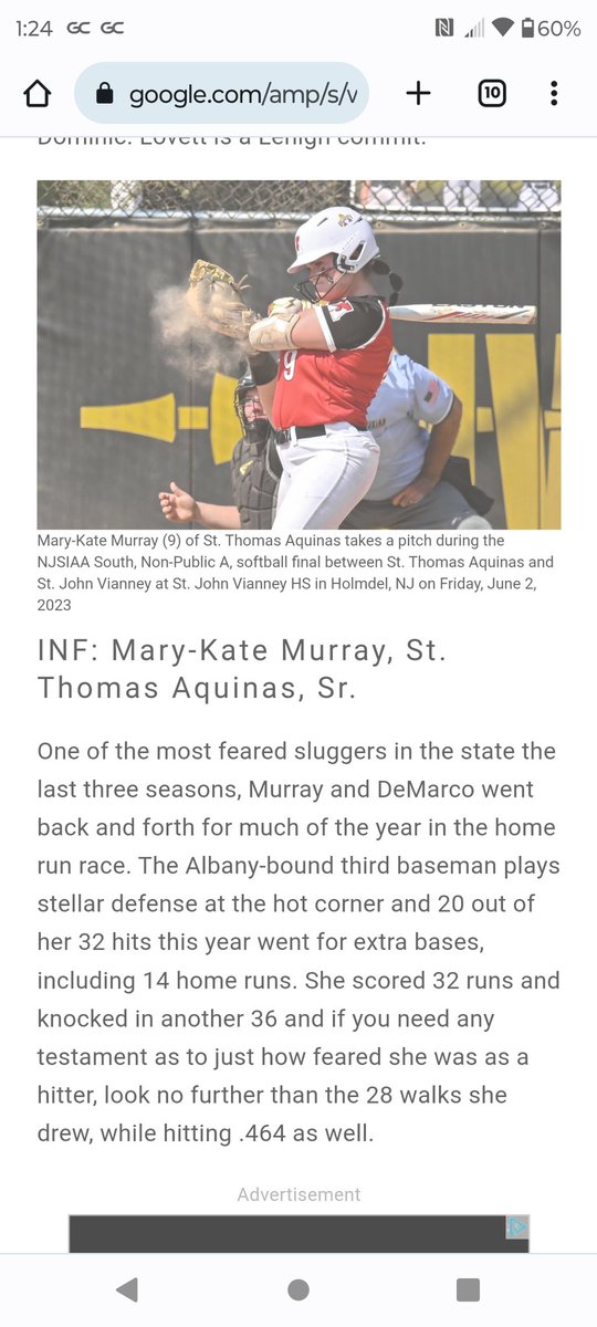 Congrats <a href="/mkmurray2023/">MK Murray</a> on being named 1st team all state. The premier power hitter in the state. Being walked 28 times shows the respect coaches had for her. She'll have an immediate impact in <a href="/UAlbanySB/">UAlbanySB</a> lineup and I'm sure will have double digit HR as a freshman.