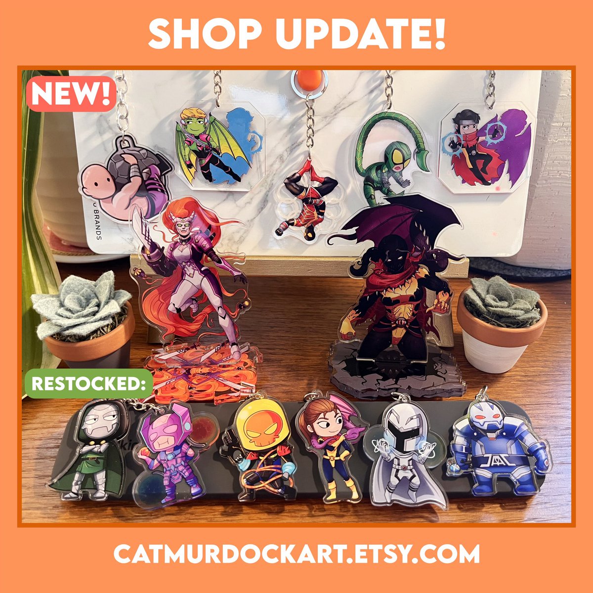 CatMurdock_Art's tweet image. New stuff finally live! + some small keychain restocks

I was have fun using the keychain chain as an extension of the whole design with Abs Man, Spider-Chi (first ever Mash-Up keychain), and Scorpion 😁

Hope you enjoy! Thank you for the support 🩷