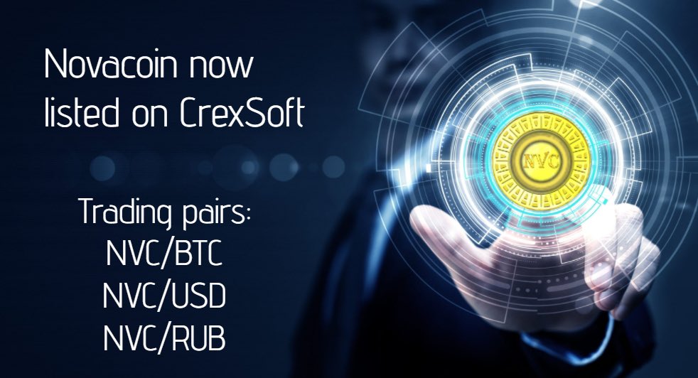 Good news for Novacoin community: listing on crexsoft.com exchange 🚀

<a href="/crexsoft/">crexsoft</a> #Novacoin #NVC $NVC #NewListing #crypto #listing #exchange #crexsoft #trading #news #tradingcrypto