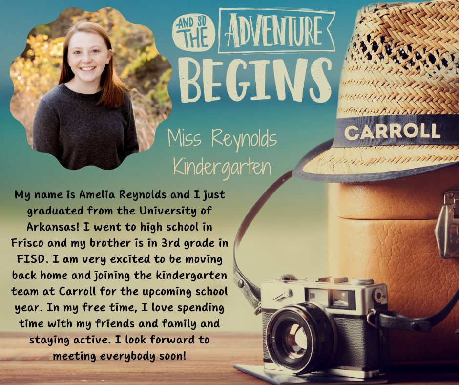 We are so excited to have Miss Reynolds join our Carroll team.  Estamos muy contentos de que la Srta. Reynolds se una a nuestro equipo de Carroll.