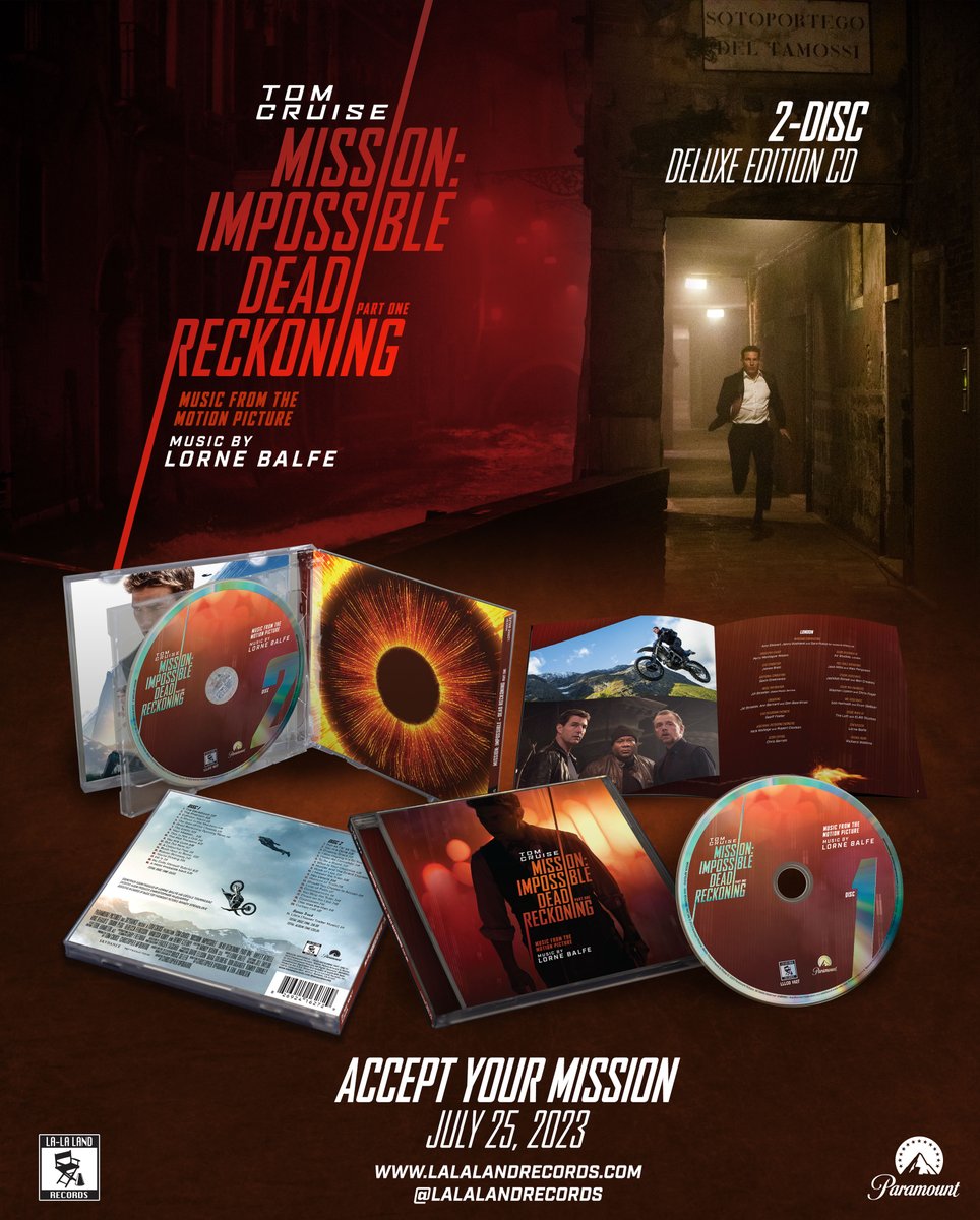 La-La Land Records (@lalalandrecords) on Twitter photo Available now at lalalandrecords.com 2-CD Deluxe Edition #soundtrack <a href="/MissionFilm/">Mission: Impossible</a> #DeadReckoning Part One by <a href="/Lornebalfe/">Lorne Balfe</a> !!! Includes bonus teaser trailer music track! <a href="/TomCruise/">Tom Cruise</a> #MissionImpossible Available now at lalalandrecords.com 2-CD Deluxe Edition #soundtrack <a href="/MissionFilm/">Mission: Impossible</a> #DeadReckoning Part One by <a href="/Lornebalfe/">Lorne Balfe</a> !!! Includes bonus teaser trailer music track! <a href="/TomCruise/">Tom Cruise</a> #MissionImpossible