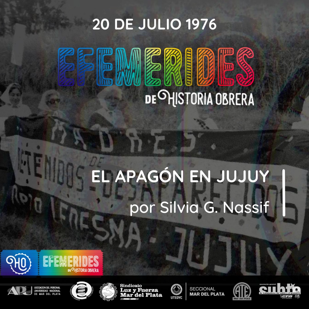 #EFEMÉRIDES | 20 DE JULIO DE 1976 - EL APAGÓN EN JUJUY

DE LA NOCHE DEL APAGÓN DE 1976 A LA ANTORCHA DE ESPERANZA DEL PUEBLO JUJEÑO

Te invitamos a leer la efeméride completa 👇
historiaobrera.com.ar/events/1976-el…

Lee todas las efemérides 👉 historiaobrera.com.ar/efemerides