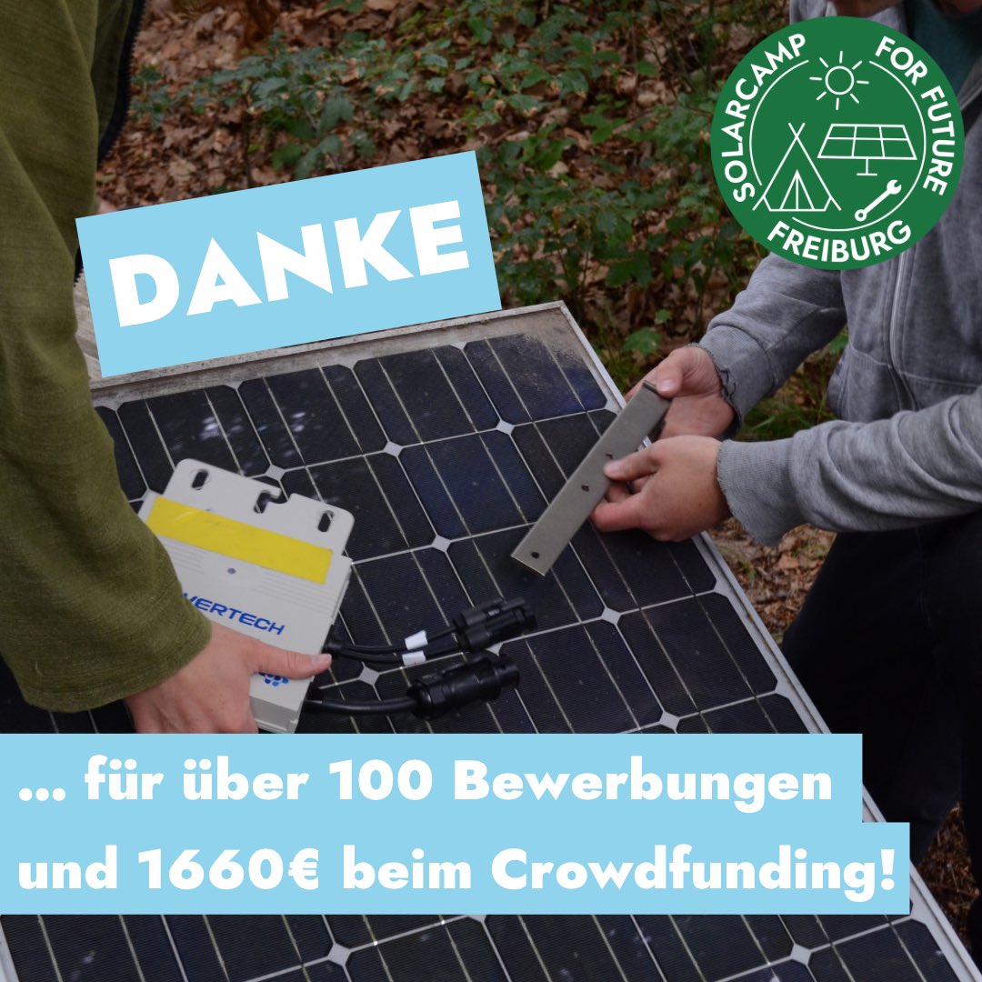 Die Bewerbungsphase ist vorbei und und auch das Crowdfunding ist nun beendet. Danke!!
Solltet ihr euch für das #Solarcamp beworben haben, schaut gerne mal in euer Mailfach📧 Vielleicht habt ihr schon eine Einladung von uns bekommen oder bekommt sie in den nächsten Tagen.💚